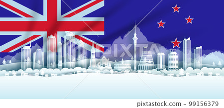 Illustration anniversary New Zealand day in New Zealand flag background. 99156379