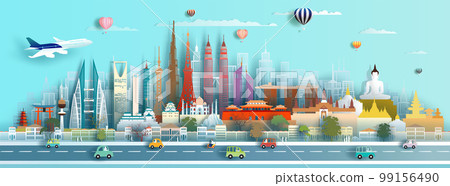 Landmark Asia travel with city downtown architecture skyline in asian. 99156490