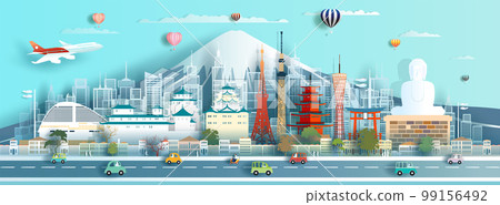 Travel landmark Japan in city downtown architecture skyline and Asia tourism. Travel landmark Japan in city downtown architecture skyline and Asia tourism. 99156492