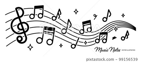 Musical notes playing a melody on a staff notation vector illustration 99156539