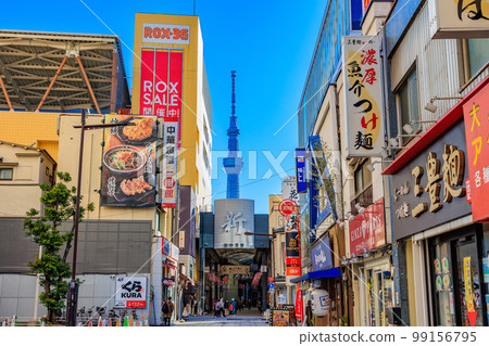 Cityscape of Asakusa 1-chome, Taito-ku, Tokyo Shin-Nakamise Shopping Street and Skytree 99156795