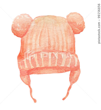 Brown baby hat isolated on white. Watercolor illustration. Cute kids hat 99156856