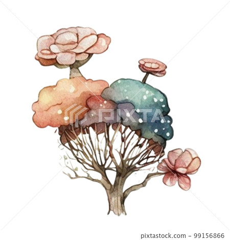 Spring Fairy Tree with pink blue orange watercolor hand draw Spring Fairy Tree with pink blue orange watercolor hand draw 99156866