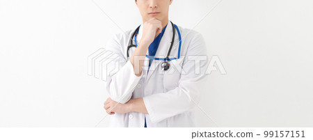Man in white coat doctor medical care faceless Man in white coat doctor medical care faceless 99157151