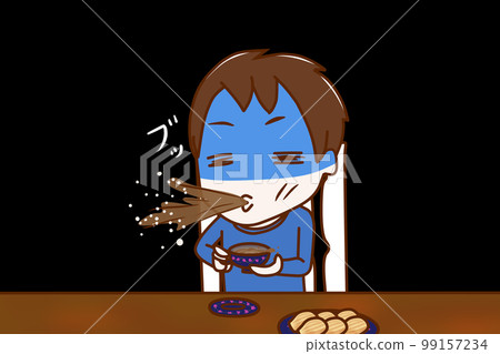(Upper body oblique) A boy who bursts out with surprise and shock while having tea time (Upper body oblique) A boy who bursts out with surprise and shock while having tea time 99157234