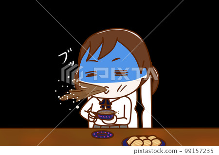 (上身斜)喝茶時吃驚又震驚地噴出茶水的女學生 (上身斜)喝茶時吃驚又震驚地噴出茶水的女學生 99157235