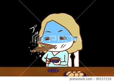 (上身斜)喝茶時吹茶驚奇的白人女子 (上身斜)喝茶時吹茶驚奇的白人女子 99157239