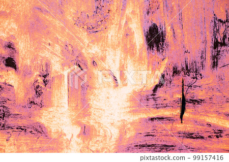 Brown and pink brush stroke painted abstract metal plate texture and background. 99157416