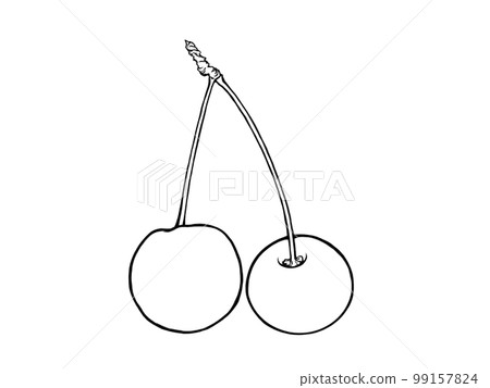 Simple illustration material (line drawing) of two cherries with connected patterns Simple illustration material (line drawing) of two cherries with connected patterns 99157824