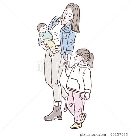 Woman, person, illustration, family, girl, happy, young, love, smile, mother, child, cute, mother, cute, Japanese, 99157955