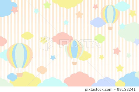 夢幻般的氣球、星星、雲彩和條紋背景 99158241
