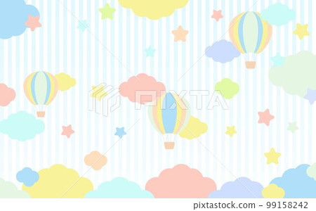 Dreamy balloons, stars, clouds and stripes background Dreamy balloons, stars, clouds and stripes background 99158242