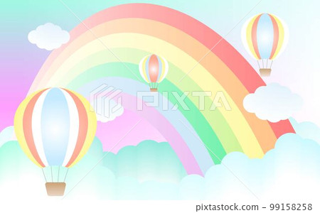 夢幻般的彩虹、氣球、星星和雲背景 夢幻般的彩虹、氣球、星星和雲背景 99158258