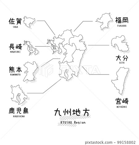 Map of the Kyushu region of Japan (line drawing) 99158802