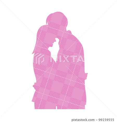 Silhouettes of a man and a woman hugging each other Plaid pattern 99159555