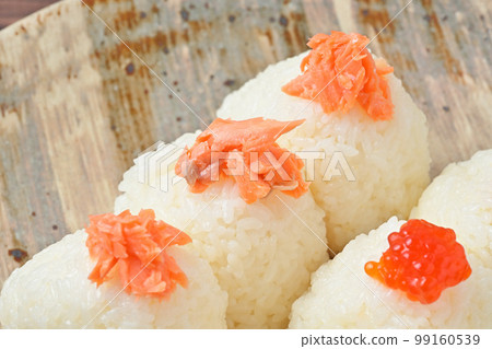 3 rice balls, rice balls, and rice balls. Ingredients are salmon, red bean, and plum. 99160539