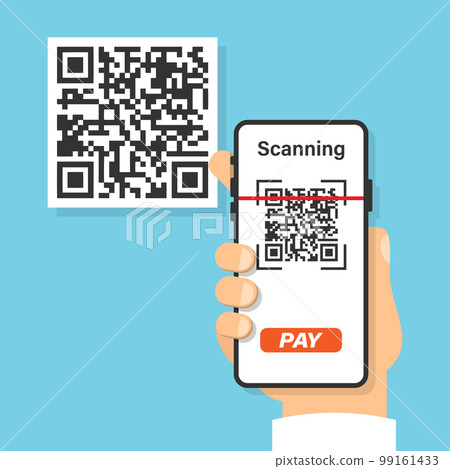 Qr code mobile payment icon in flat style. Online shopping vector illustration on isolated background. NFC pay sign business concept. Qr code mobile payment icon in flat style. Online shopping vector illustration on isolated background. NFC pay sign business concept. 99161433