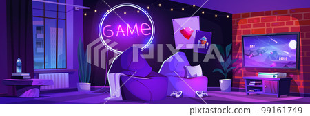 Gamer room interior at night 99161749
