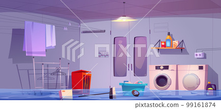 Flood in laundry basement. Water leak accident Flood in laundry basement. Water leak accident 99161874