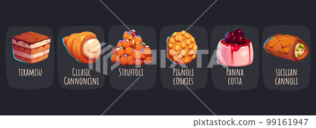 Set of delicious Italian desserts on black 99161947