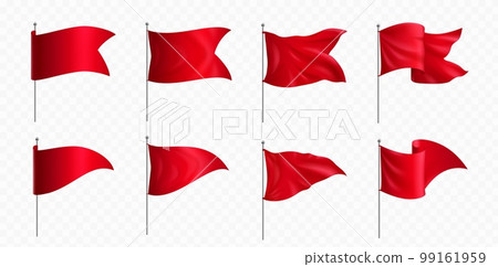 Red flags and pennants on poles mockup 99161959