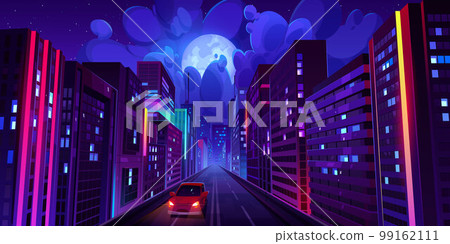 City with highway road and buildings at night 99162111