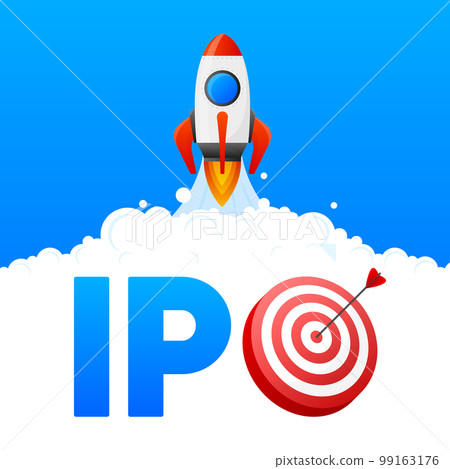 IPO concept. IPO is Initial Public Offering. Company go public in stock market. Investment new stock, businessman, trader, trading stock on IPO. Vector illustration. 99163176