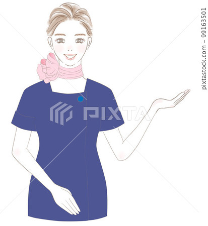 穿著制服的女性上半身插圖微笑著介紹 99163501