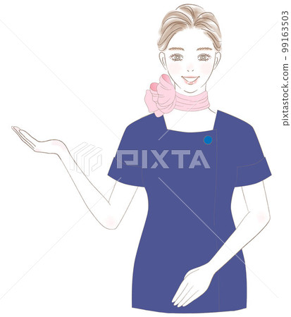 穿著制服的女性上半身插圖微笑著介紹 99163503