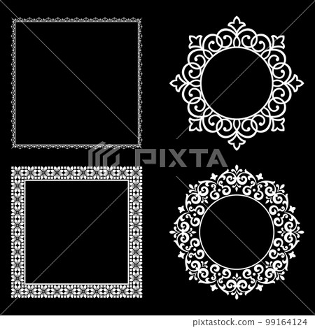 Set of decorative frames Elegant vector element for design in Eastern style, place for text. Floral black and white borders. Lace illustration for invitations and greeting cards. 99164124