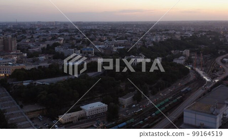 Aerial drone view of Odesa city during blackout. Big city without electrical power. 99164519