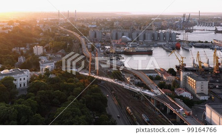 Aerial view of Odesa sea port infrastructure and evening sunset. Urban city scape. 99164766