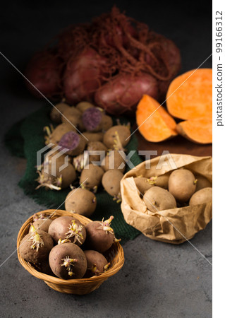 A variety of potatoes and orange sweet potatoes 99166312