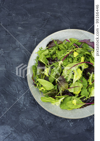 Fresh green salad, top view. Fresh green salad, top view. 99166446