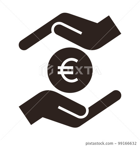 Hands and euro coin. Save money icon 99166632