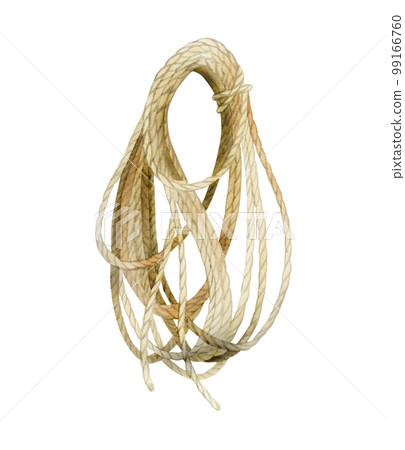 Watercolor hanging coil of rope roll, hand drawn marine illustration isolated on white background 99166760