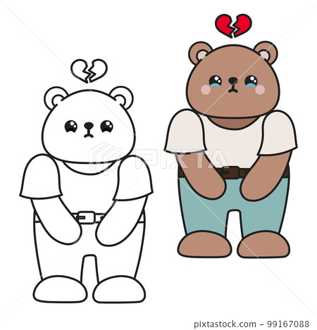 Teddy bear black and white outline illustration 99167088