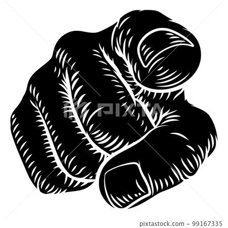 Hand Pointing Finger At You Vintage Woodcut Style 99167335