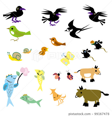 A collection of simple illustrations of familiar creatures 99167478