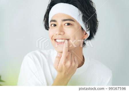 Men showing white teeth Dental care Breath care Men showing white teeth Dental care Breath care 99167596