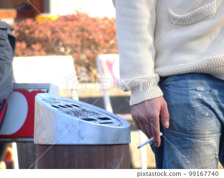 Smoking in an outdoor smoking area January 2023 Smoking in an outdoor smoking area January 2023 99167740