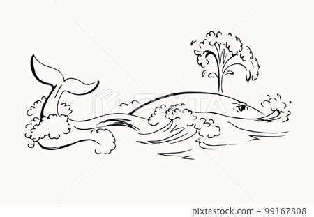Vector drawing. Whale swims in the sea 99167808