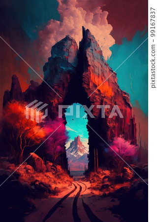 Up to 4K size or more, vast and fantastic natural scenery of another world wilderness area 99167837