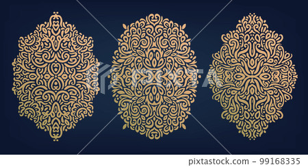 Vector set of luxury hand drawn floral design shapes, abstract vintage ornaments, backgrounds. Vector set of luxury hand drawn floral design shapes, abstract vintage ornaments, backgrounds. 99168335