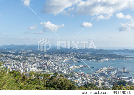 Sasebo City, Nagasaki Prefecture Cityscape of Sasebo City seen from Yubaridake Observatory 99169038