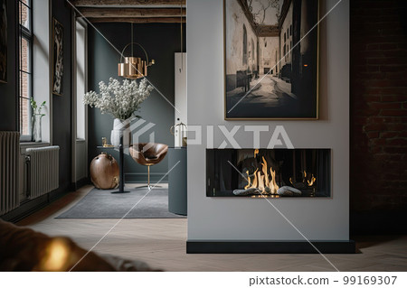 Stylish western room with fireplace Stylish western room with fireplace 99169307