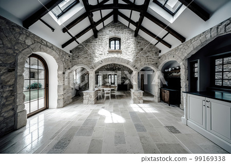 Luxurious room with white stone walls 99169338