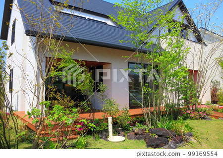 House with wide wooden deck (new house, two-story building) 99169554