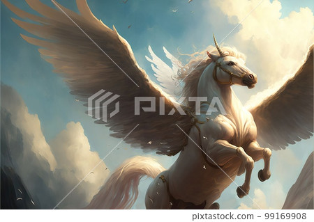 Up to 4K size or more, a picture of Pegasus flying in the sky solemnly drawn 99169908