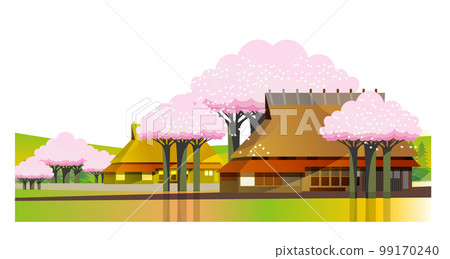 與老房子的美麗的日本山村風景 99170240